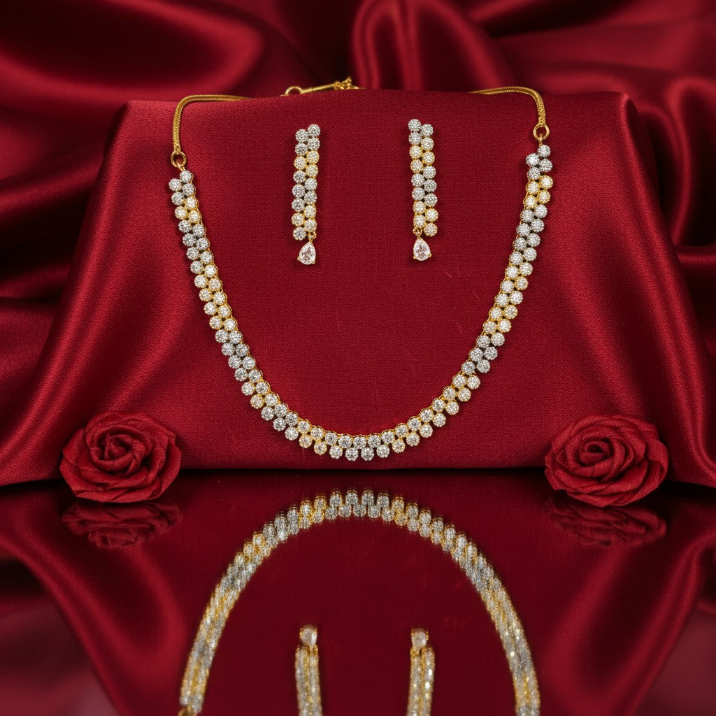 Elegant Two-Tone AD Stone Necklace Set by Shangri