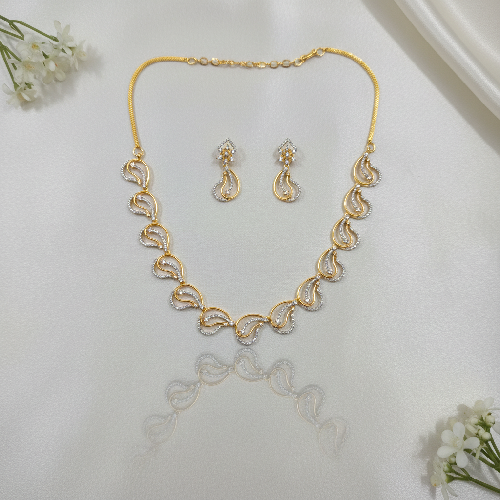 Shangri Elegant Gold-Plated Necklace & Earrings Set with American Diamond