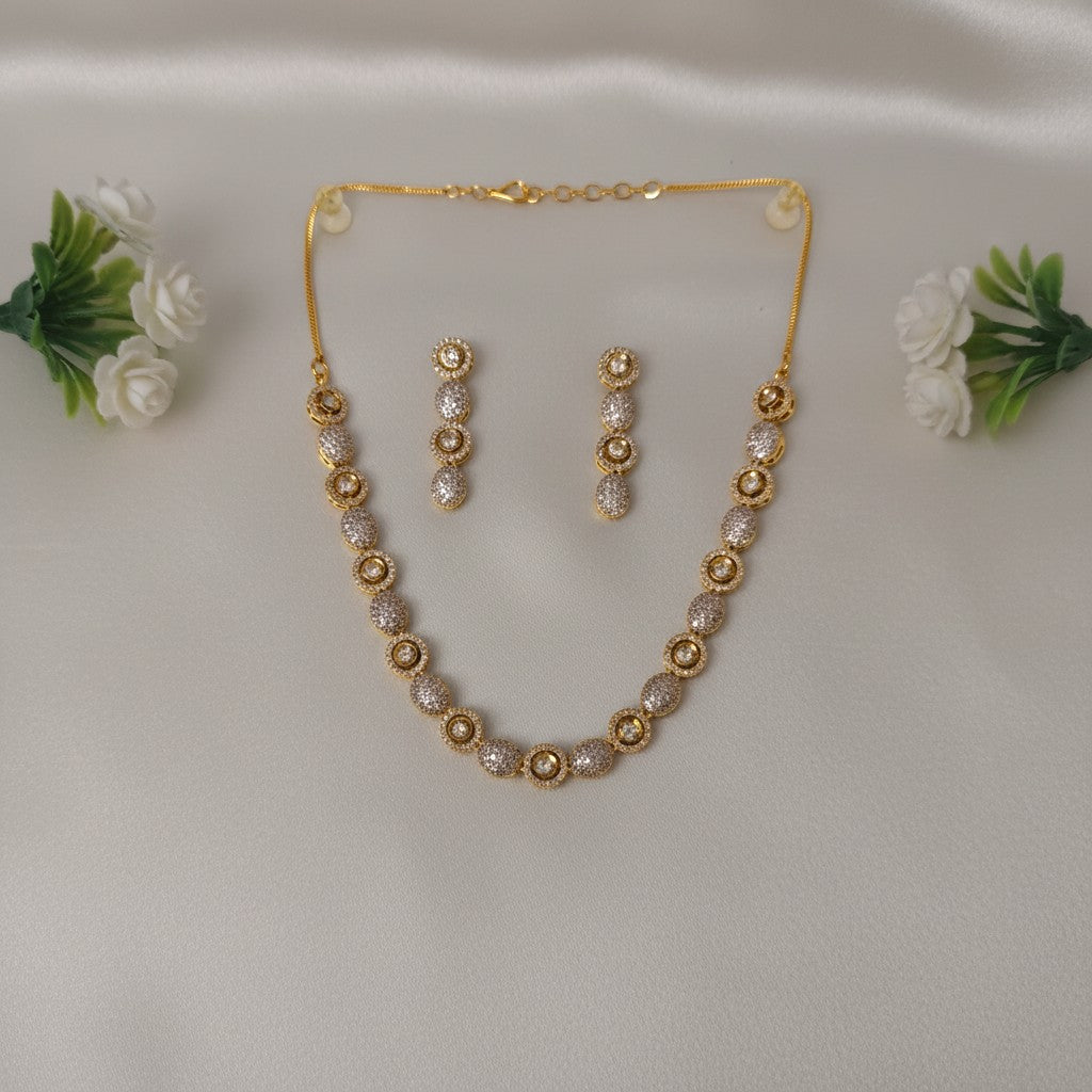 Shangri Gold-Plated AD Necklace & Earring Set