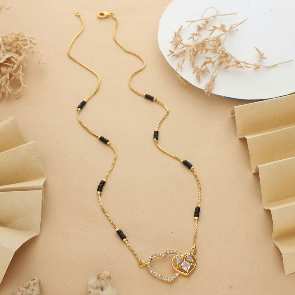 Micro Gold Plated Heart Design Mangalsutra with Black Beads
