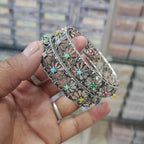 Oxidised Finish Pota Stone Designer Bangles Set