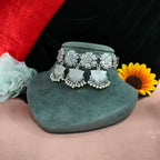 Oxidised Vintage Style Flower Pearl Choker Necklace