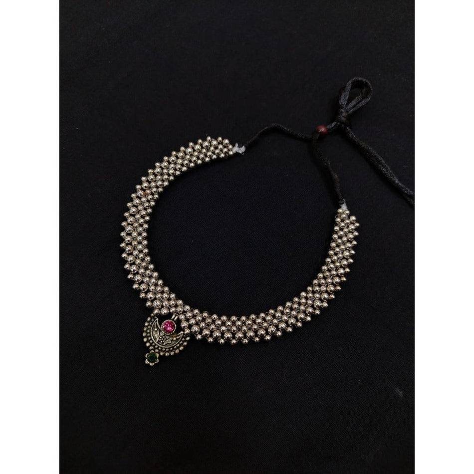 Oxidised Plated Beaded Statement Necklace