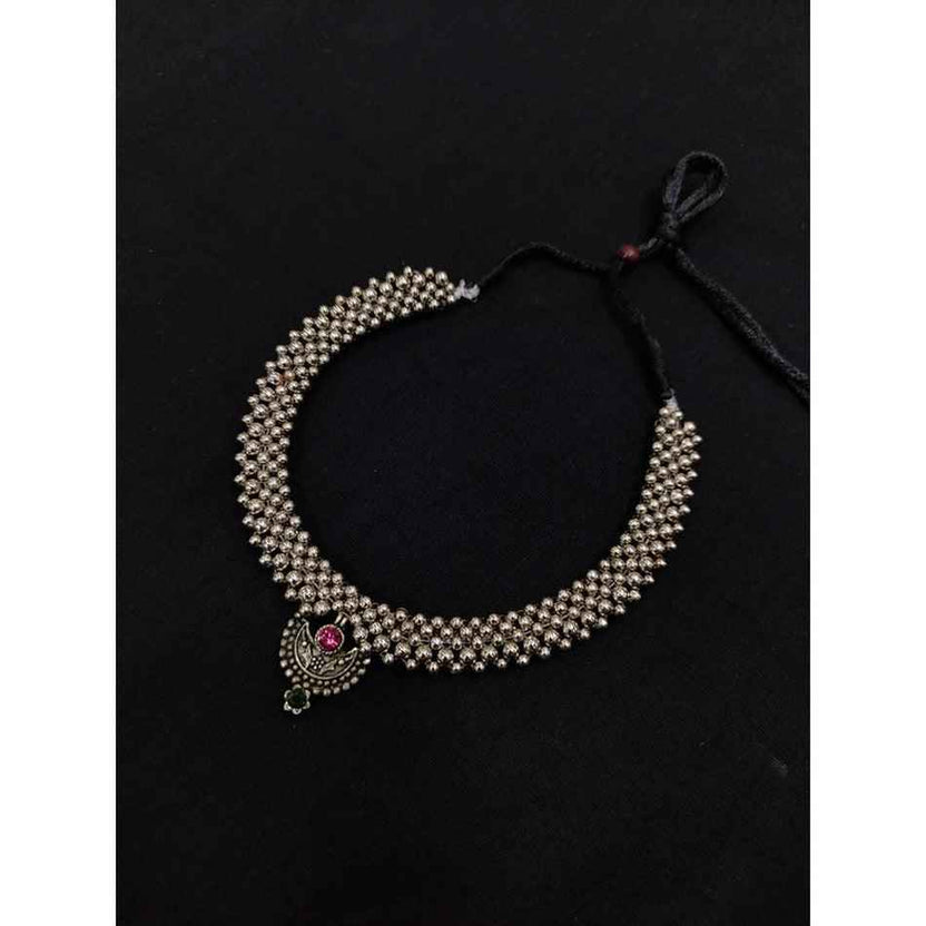 Oxidised Plated Beaded Statement Necklace