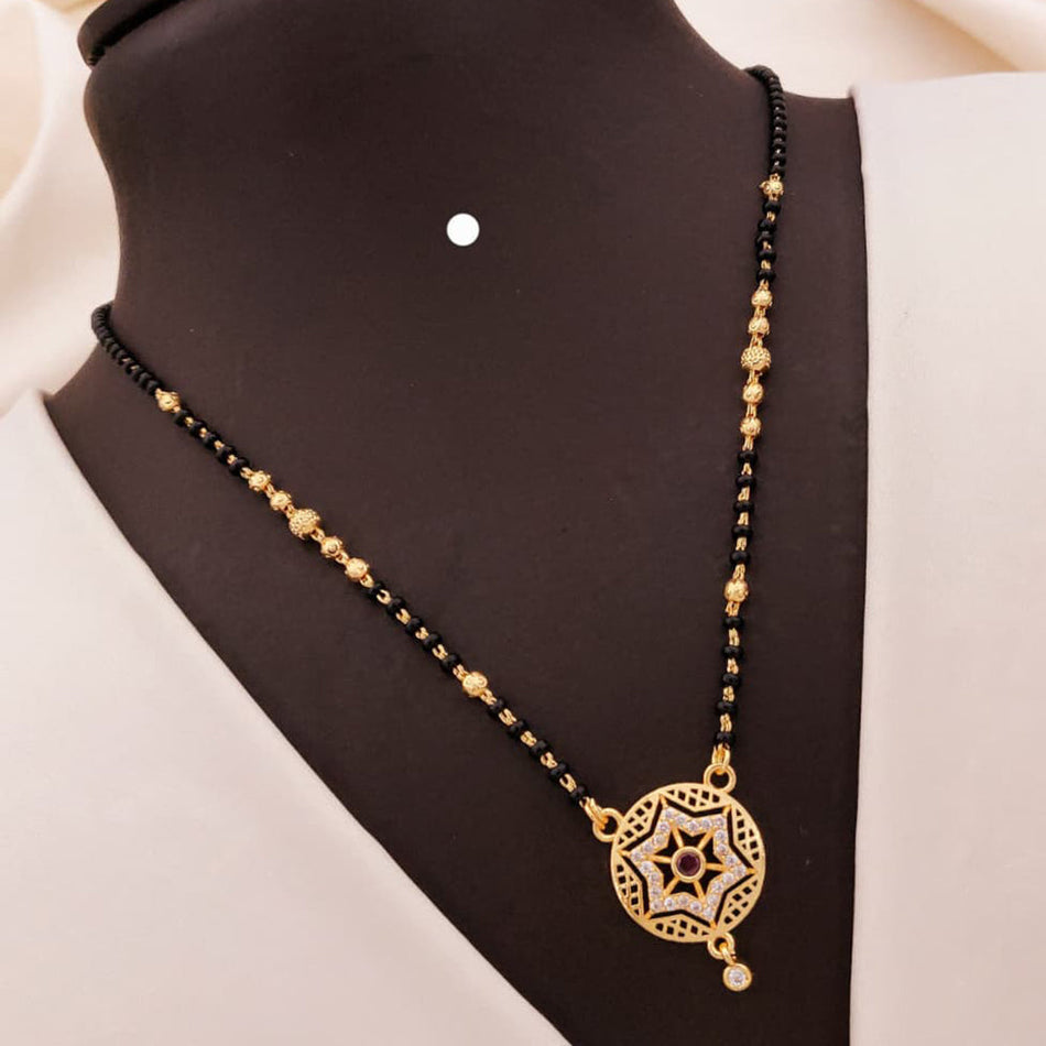 Graceful Crystal & Austrian Stone Black Bead Mangalsutra (Gold Plated)