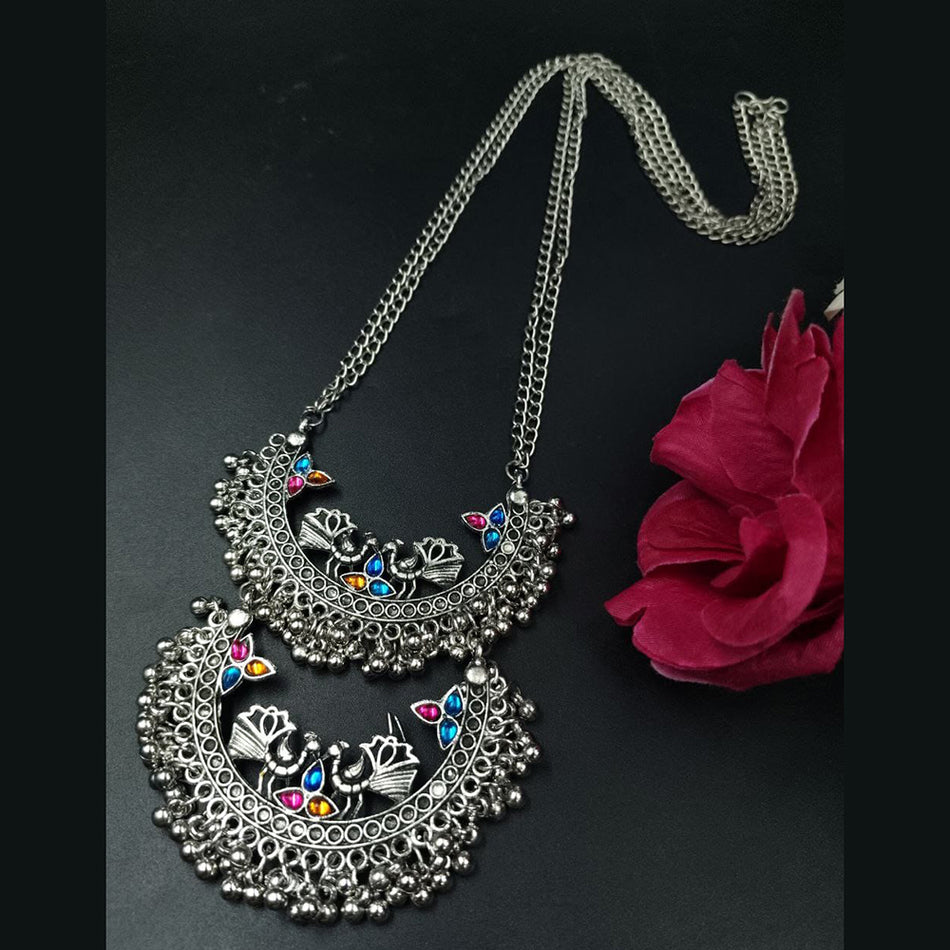 Desi Glamour Oxidised Pota Stone Statement Necklace