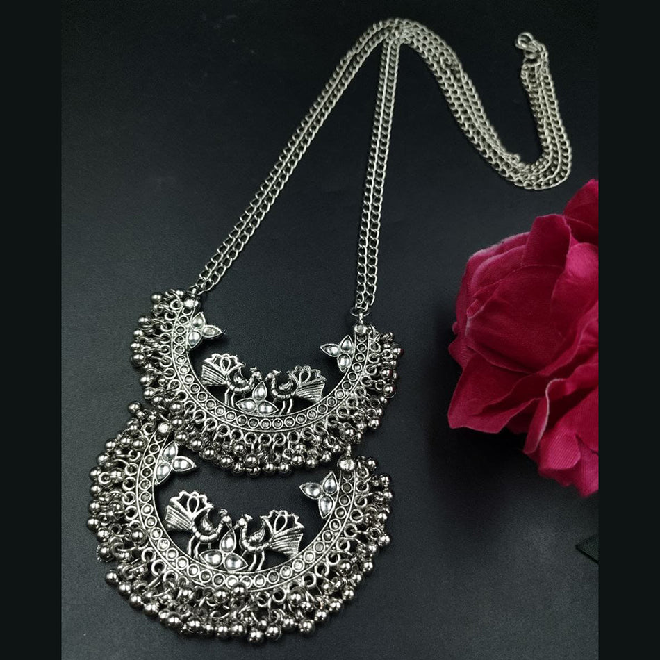Desi Glamour Oxidised Pota Stone Statement Necklace