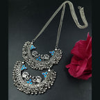 Desi Glamour Oxidised Pota Stone Statement Necklace