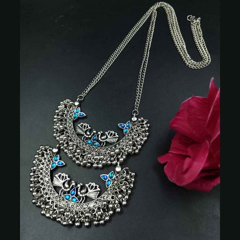 Desi Glamour Oxidised Pota Stone Statement Necklace