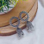 Oxidised Plated Floral Hoop Jhumki Earrings for Women