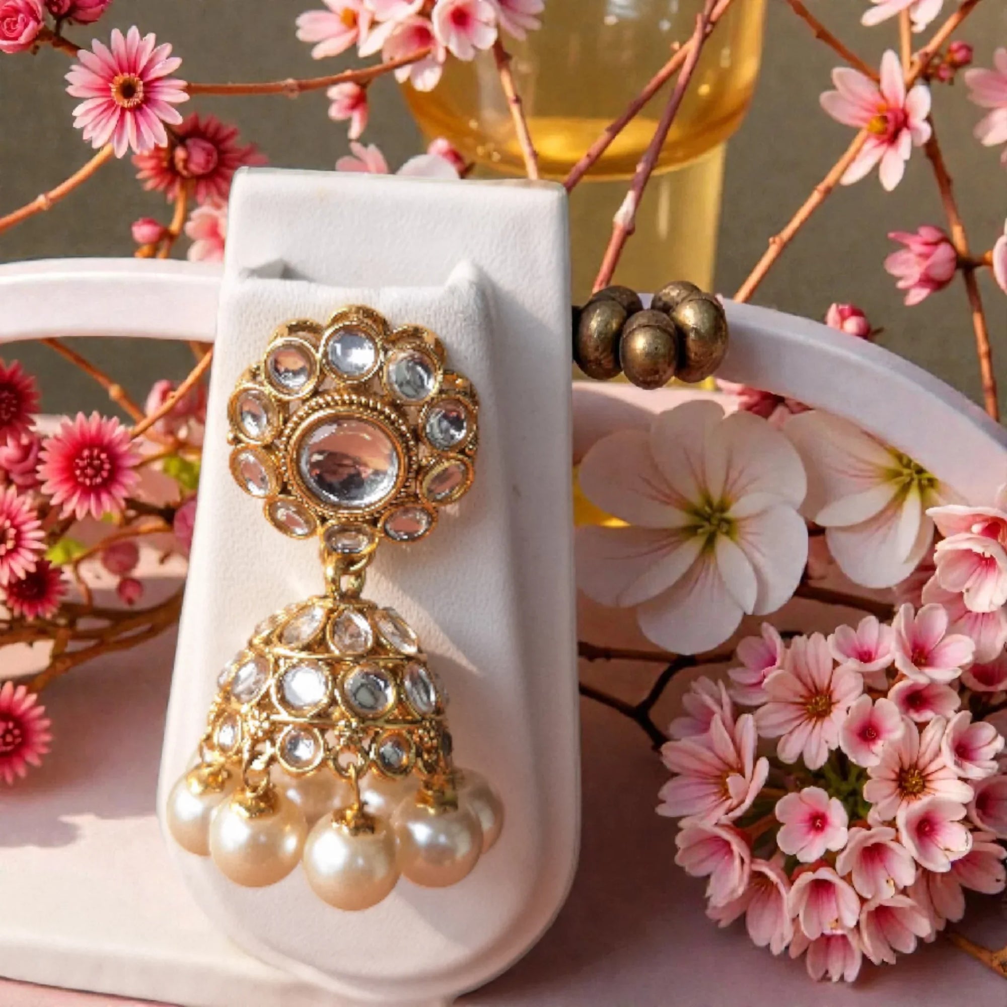 Premium Kundan Bridal Necklace Set with Pearl Drops (Necklace, Earrings & Maang Tikka) - Shangri 