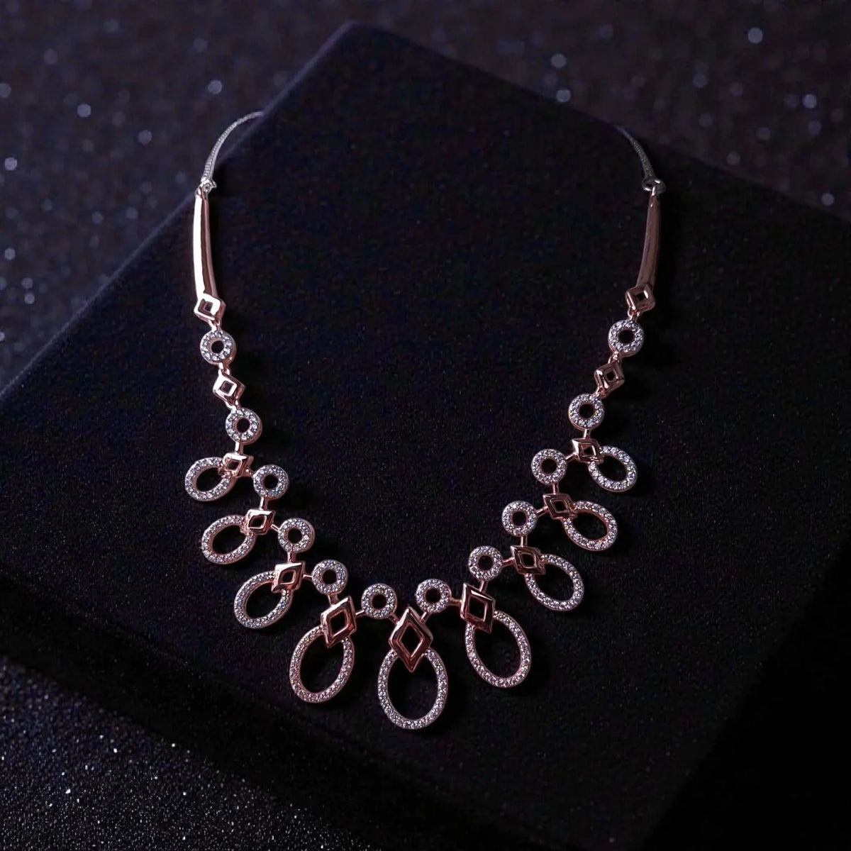 Rosegold Plated AD Designer Teardrop Necklace Set with Matching Earrings - Shangri 