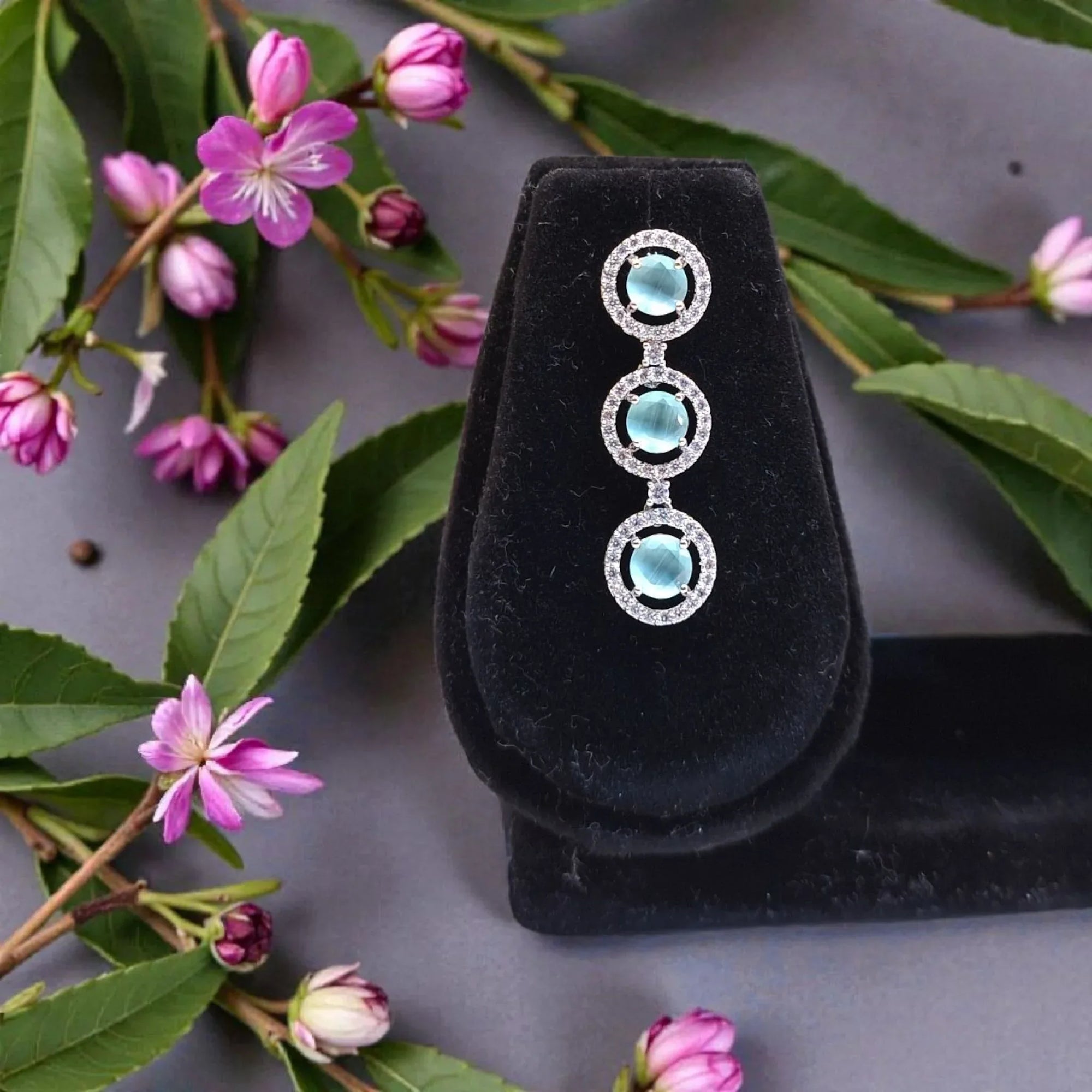 Elegant Blue Stone Silver Plated AD Necklace Set with Earrings - Shangri 