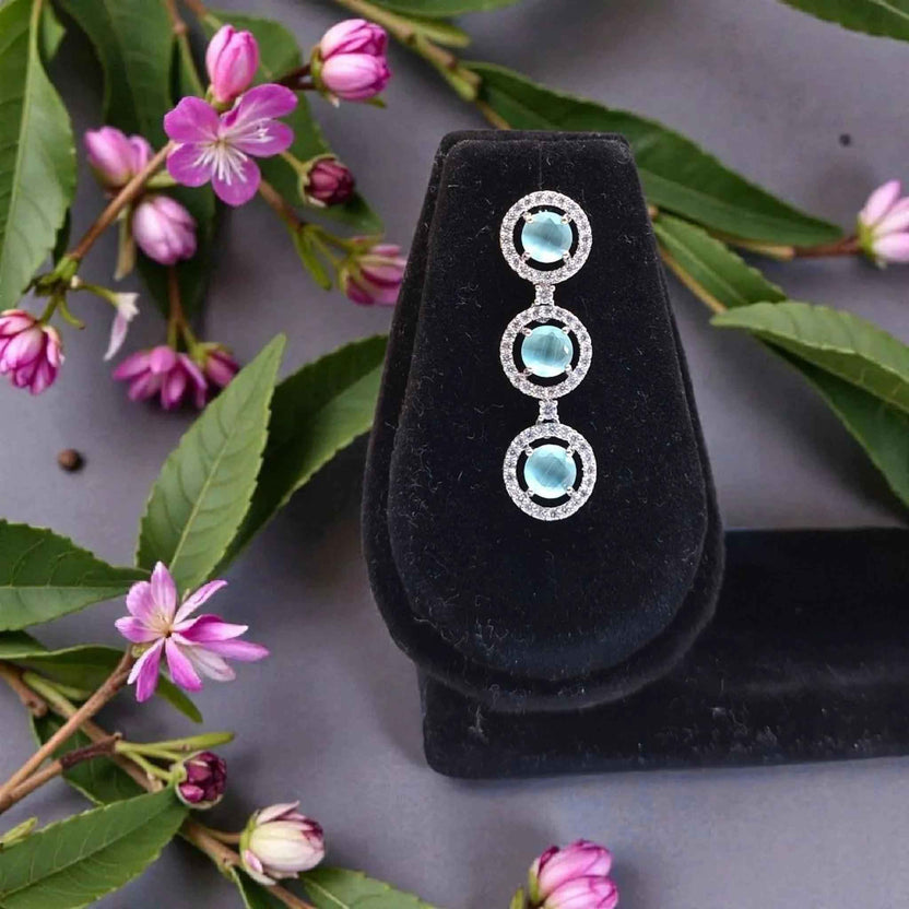 Elegant Blue Stone Silver Plated AD Necklace Set with Earrings