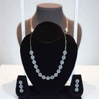 Elegant Blue Stone Silver Plated AD Necklace Set with Earrings