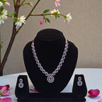 Elegant Silver Plated Ruby AD Necklace Set with Earrings - Shangri 