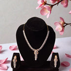 Gold Plated AD Leaf Pattern Designer Necklace Set with Long Earrings - Shangri 