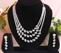 Premium Silver Plated Multi-Layer American Diamond Necklace Set with Earrings