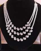 Premium Silver Plated Multi-Layer American Diamond Necklace Set with Earrings
