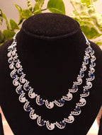 Double-Layer Silver Plated Blue Stone American Diamond Necklace Set – Choker Style with Earrings