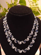 Double-Layer Silver Plated Blue Stone American Diamond Necklace Set – Choker Style with Earrings