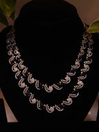 Double-Layer Silver Plated Blue Stone American Diamond Necklace Set – Choker Style with Earrings