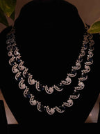 Double-Layer Silver Plated Blue Stone American Diamond Necklace Set – Choker Style with Earrings