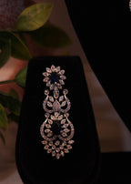 Double-Layer Silver Plated Blue Stone American Diamond Necklace Set – Choker Style with Earrings