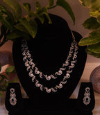 Double-Layer Silver Plated Blue Stone American Diamond Necklace Set – Choker Style with Earrings