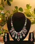 Multicolour Stone American Diamond Necklace Set – Designer Choker Style with Earrings