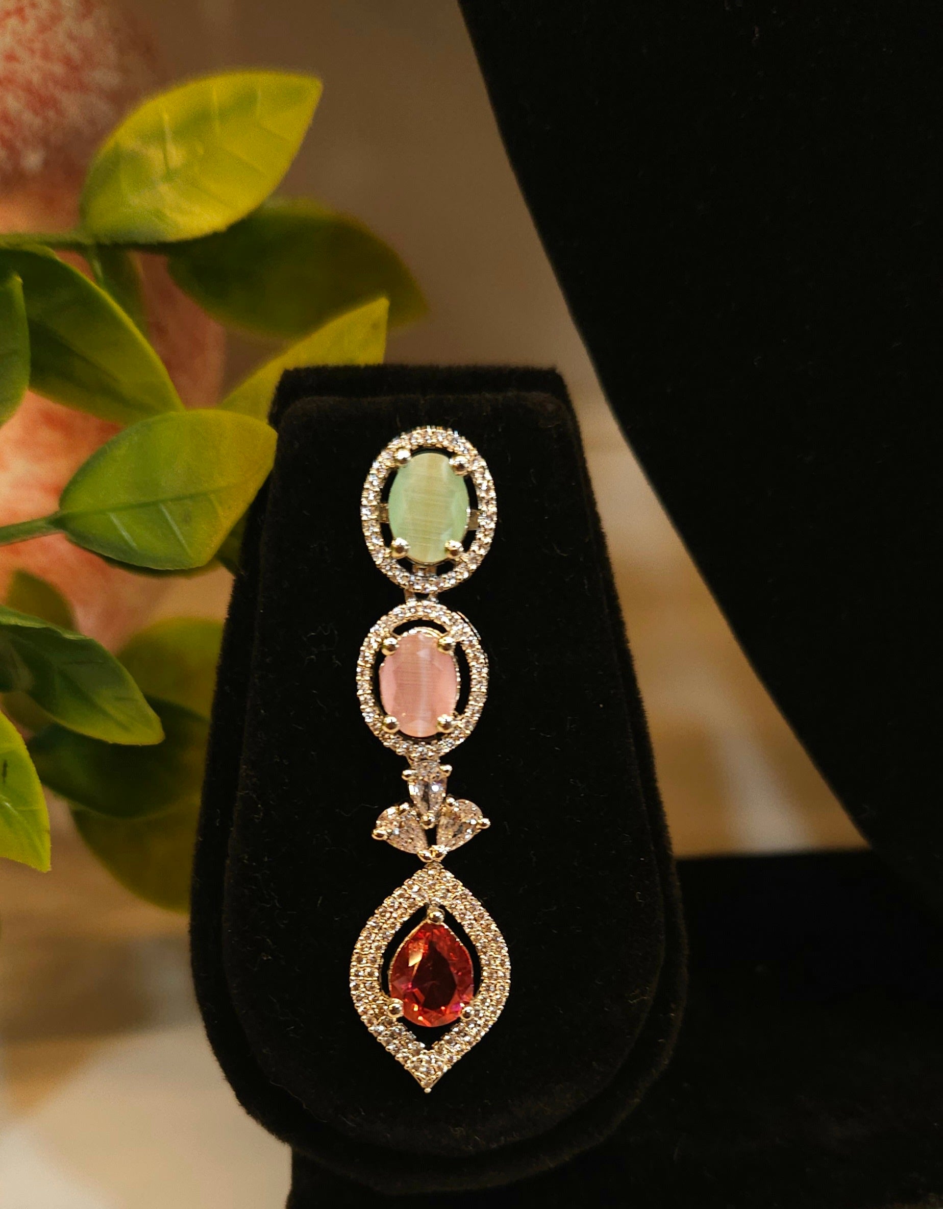 Multicolour Stone American Diamond Necklace Set – Designer Choker Style with Earrings