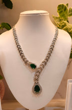 Emerald Green Stone American Diamond Necklace Set – Designer Choker Style with Earrings