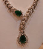 Emerald Green Stone American Diamond Necklace Set – Designer Choker Style with Earrings