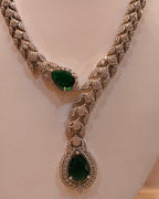 Emerald Green Stone American Diamond Necklace Set – Designer Choker Style with Earrings