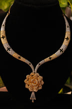 Gold & Silver Dual-Tone Floral American Diamond Necklace Set – Designer Choker Style with Earrings