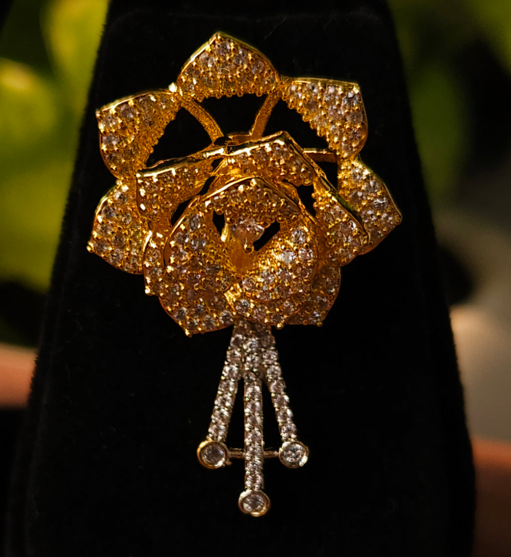 Gold & Silver Dual-Tone Floral American Diamond Necklace Set – Designer Choker Style with Earrings