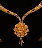 Gold & Silver Dual-Tone Floral American Diamond Necklace Set – Designer Choker Style with Earrings