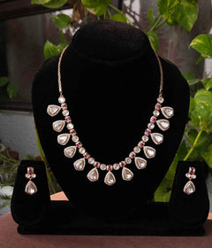 Premium Gold Plated Kundan Necklace Set with Ruby Detailing & Matching Earrings