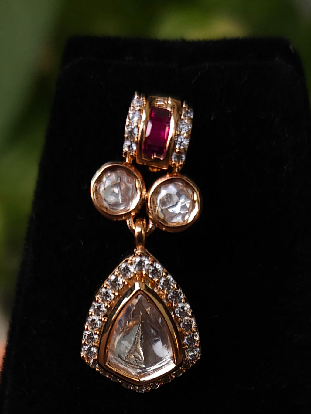 Gold Plated Kundan Look Necklace Set with Ruby Detailing & Matching Earrings