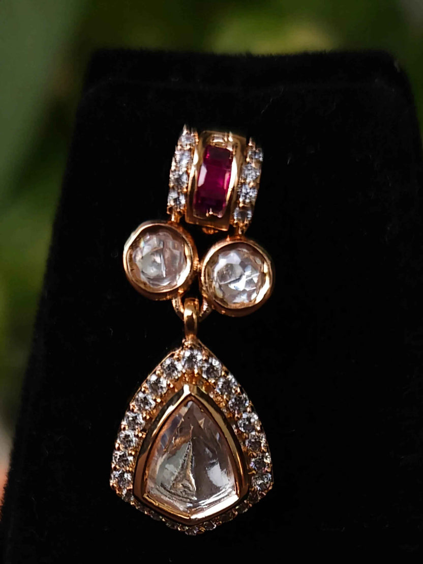 Premium Gold Plated Kundan Necklace Set with Ruby Detailing & Matching Earrings