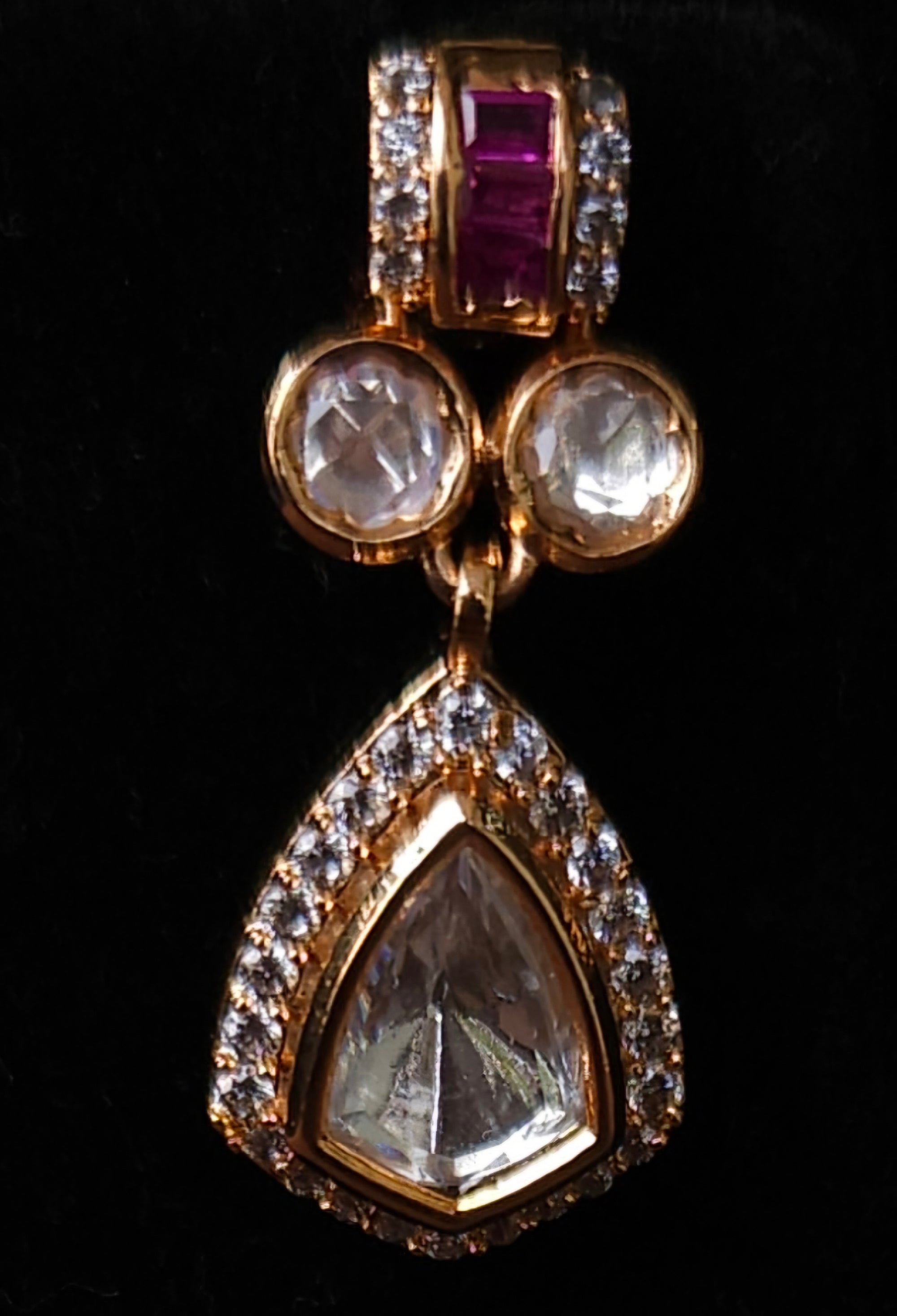 Gold Plated Kundan Look Necklace Set with Ruby Detailing & Matching Earrings