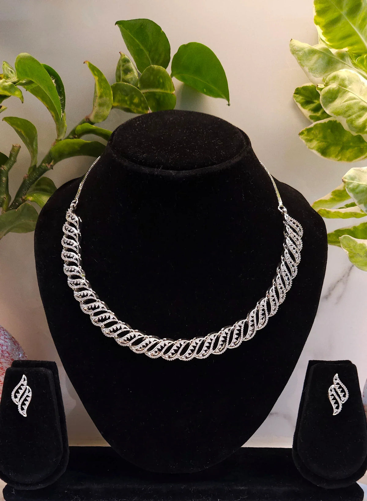 Sleek Silver-Plated American Diamond Necklace Set – Elegant Choker & Party Wear - Shangri 