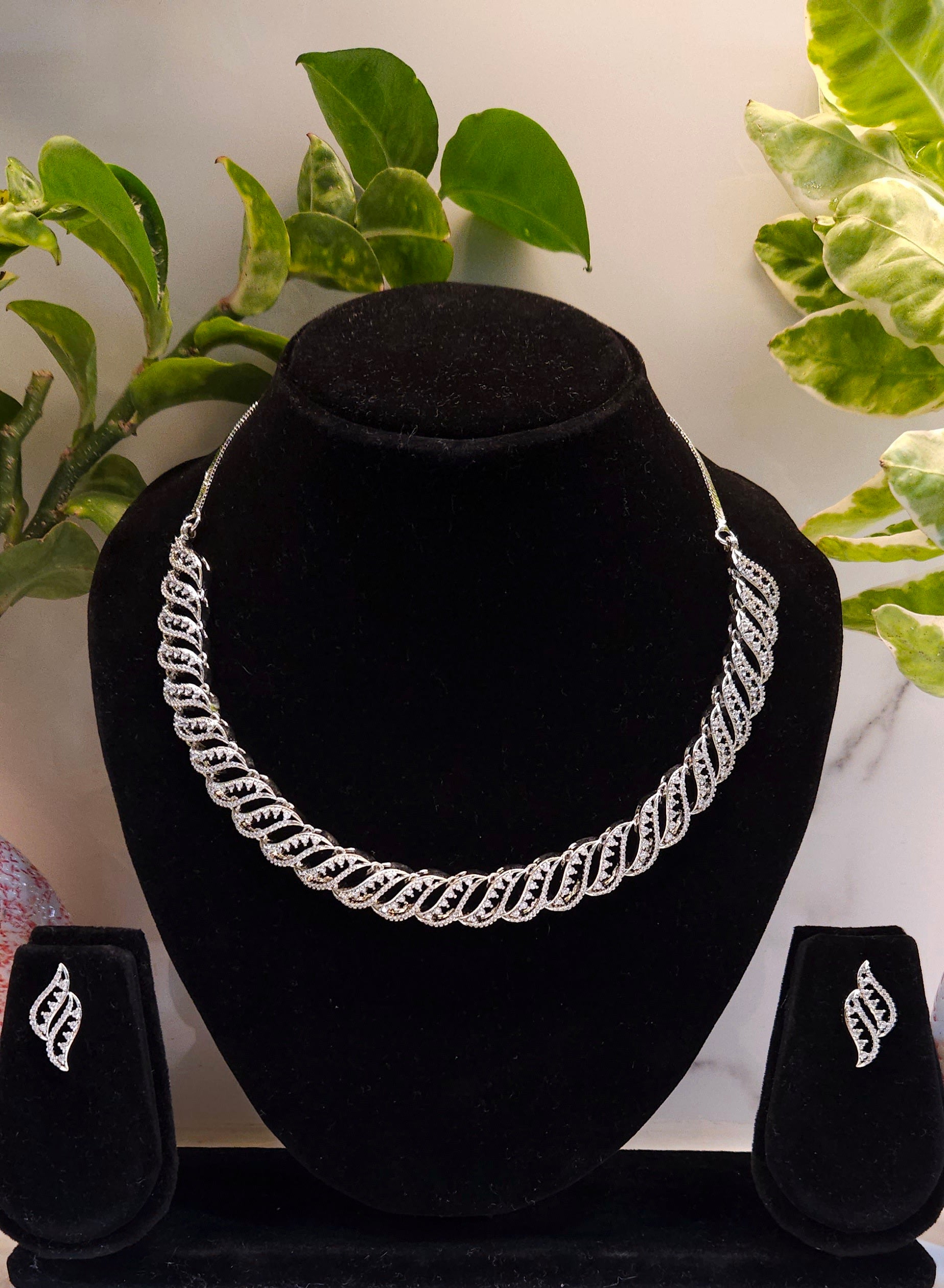 Sleek Silver-Plated American Diamond Necklace Set – Elegant Choker & Party Wear