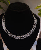 Sleek Silver-Plated American Diamond Necklace Set – Elegant Choker & Party Wear