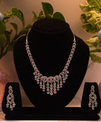 Multicolour American Diamond Necklace Set with Earrings – Premium Stone-Studded Bridal & Party Wear