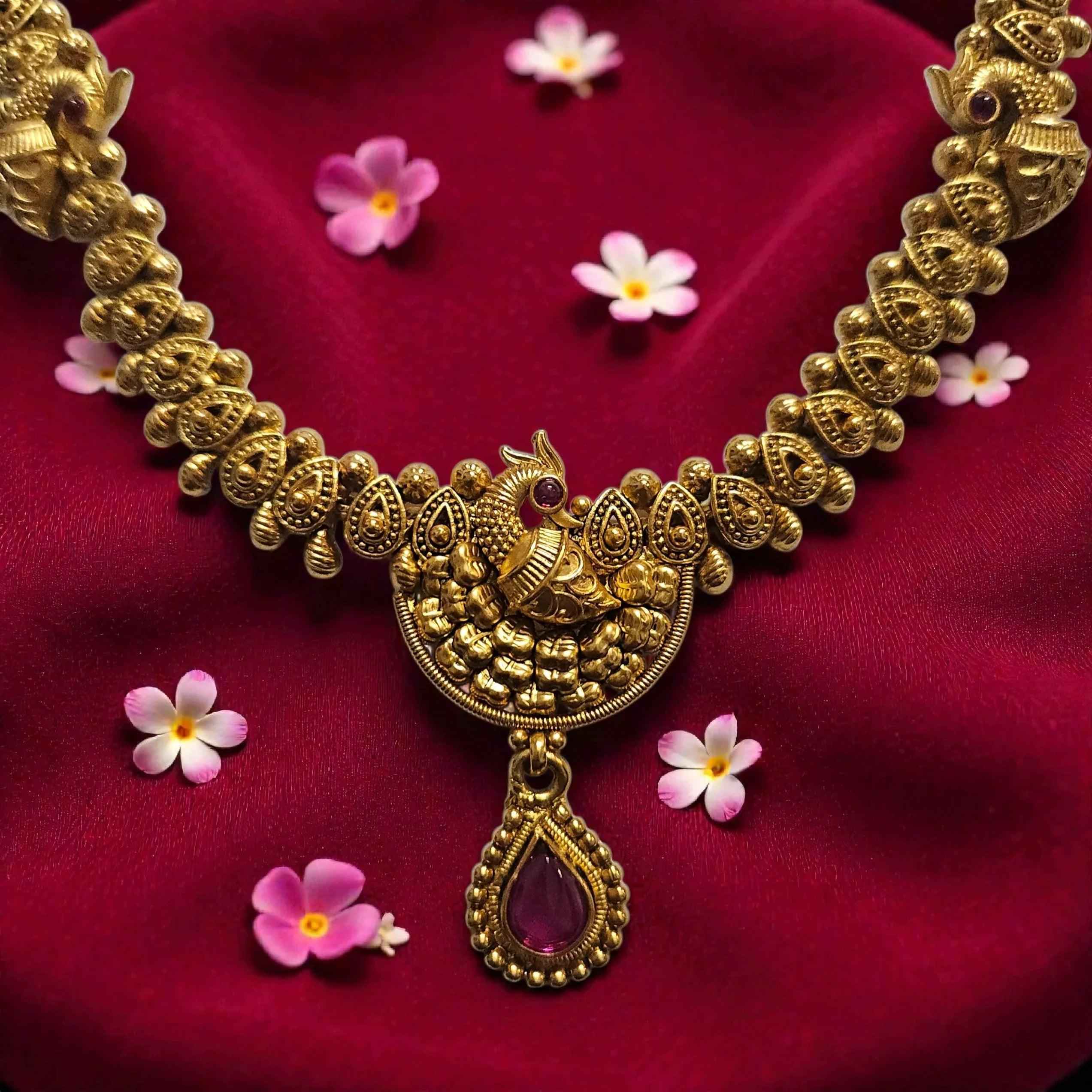 Antique Premium Peacock Designer Necklace Set with Earrings