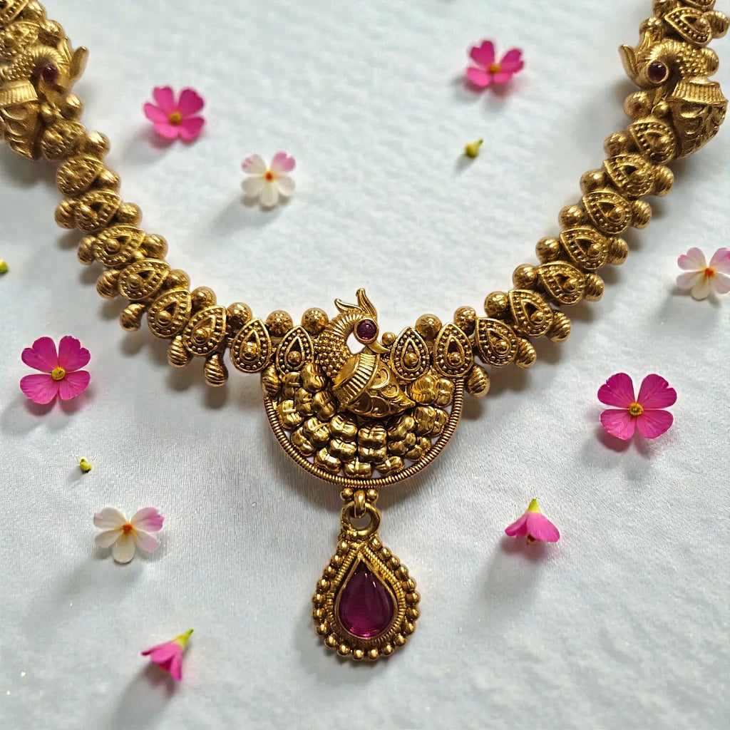Antique Premium Peacock Designer Necklace Set with Earrings - Shangri 