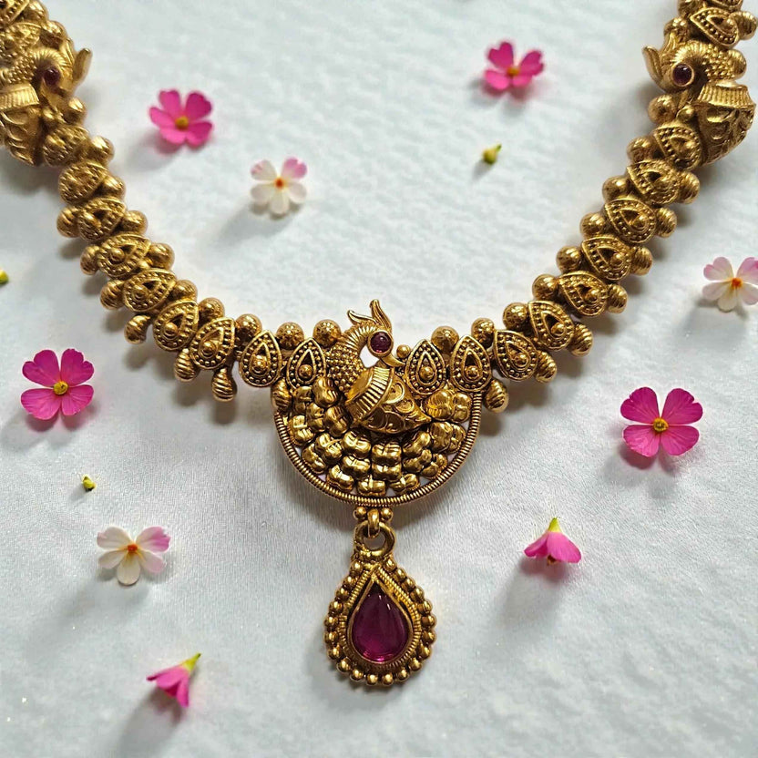 Antique Premium Peacock Designer Necklace Set with Earrings