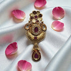 Antique Gold Plated Kundan Necklace Set with Earrings & Maang Tikka - Shangri 