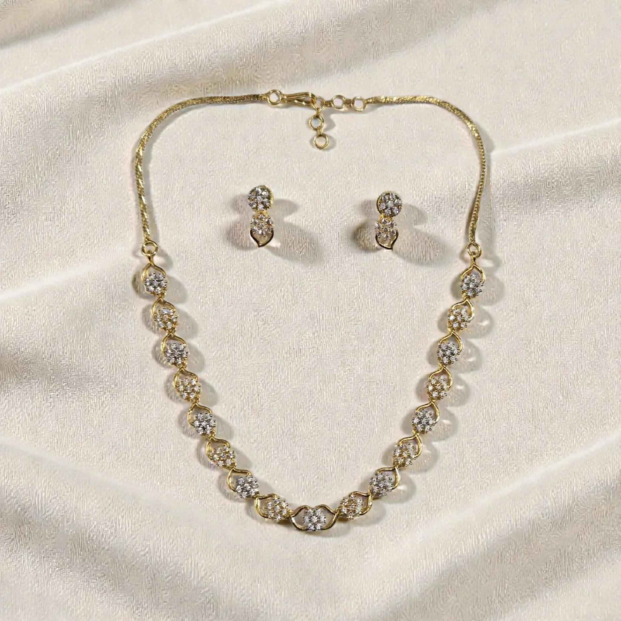Elegant American Diamond Gold Plated Necklace Set with Earrings